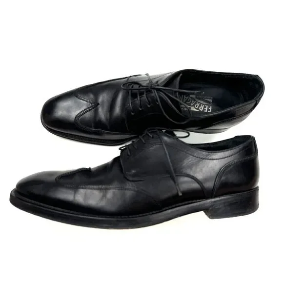 Salvatore Ferragamo Round Toe Derby Mens‎ 8.5 D Black Leather Dress Shoes Oxford